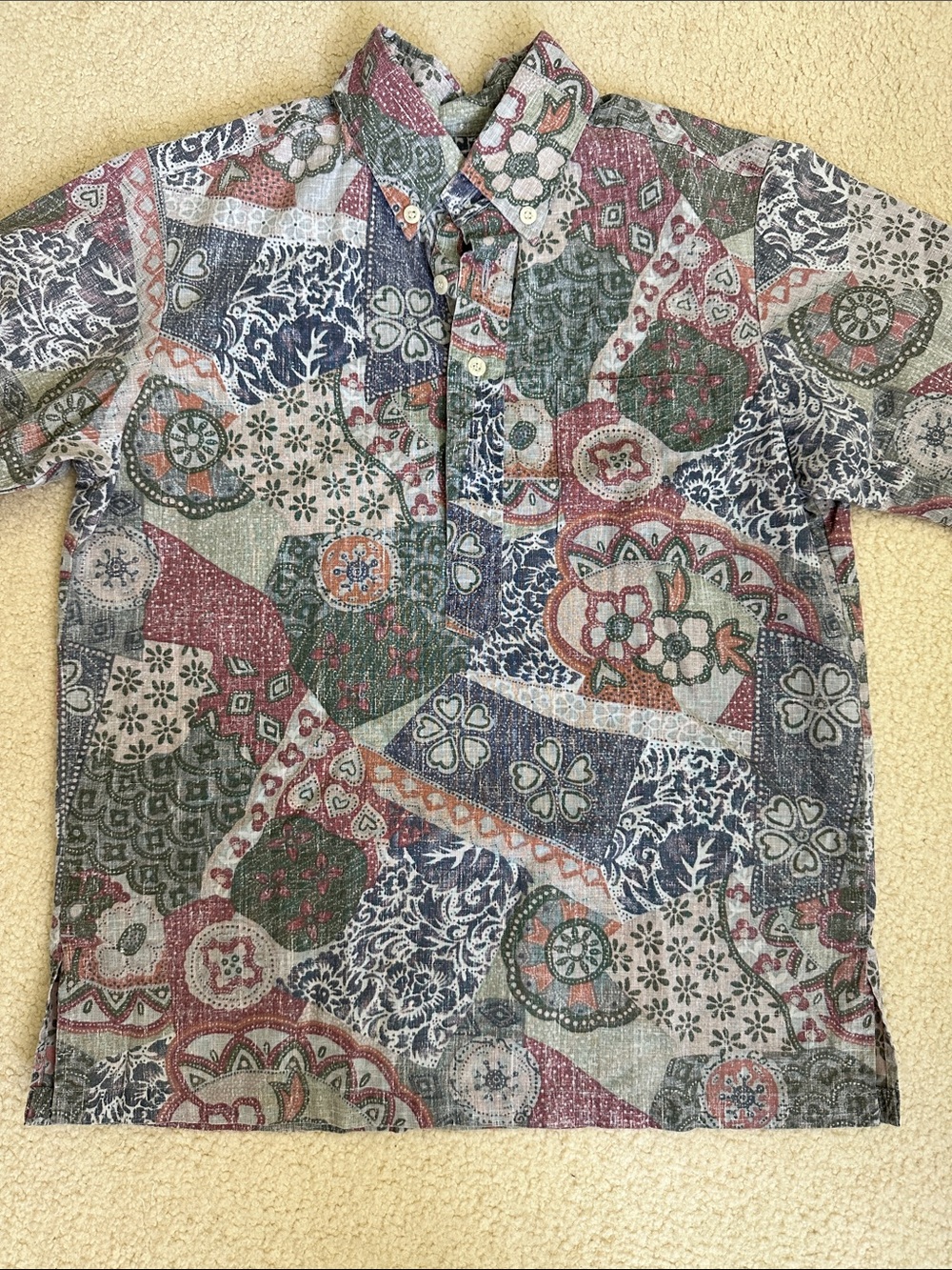 reyn spooner Patchwork Floral Print Aloha shirt- Blue/Green/Red